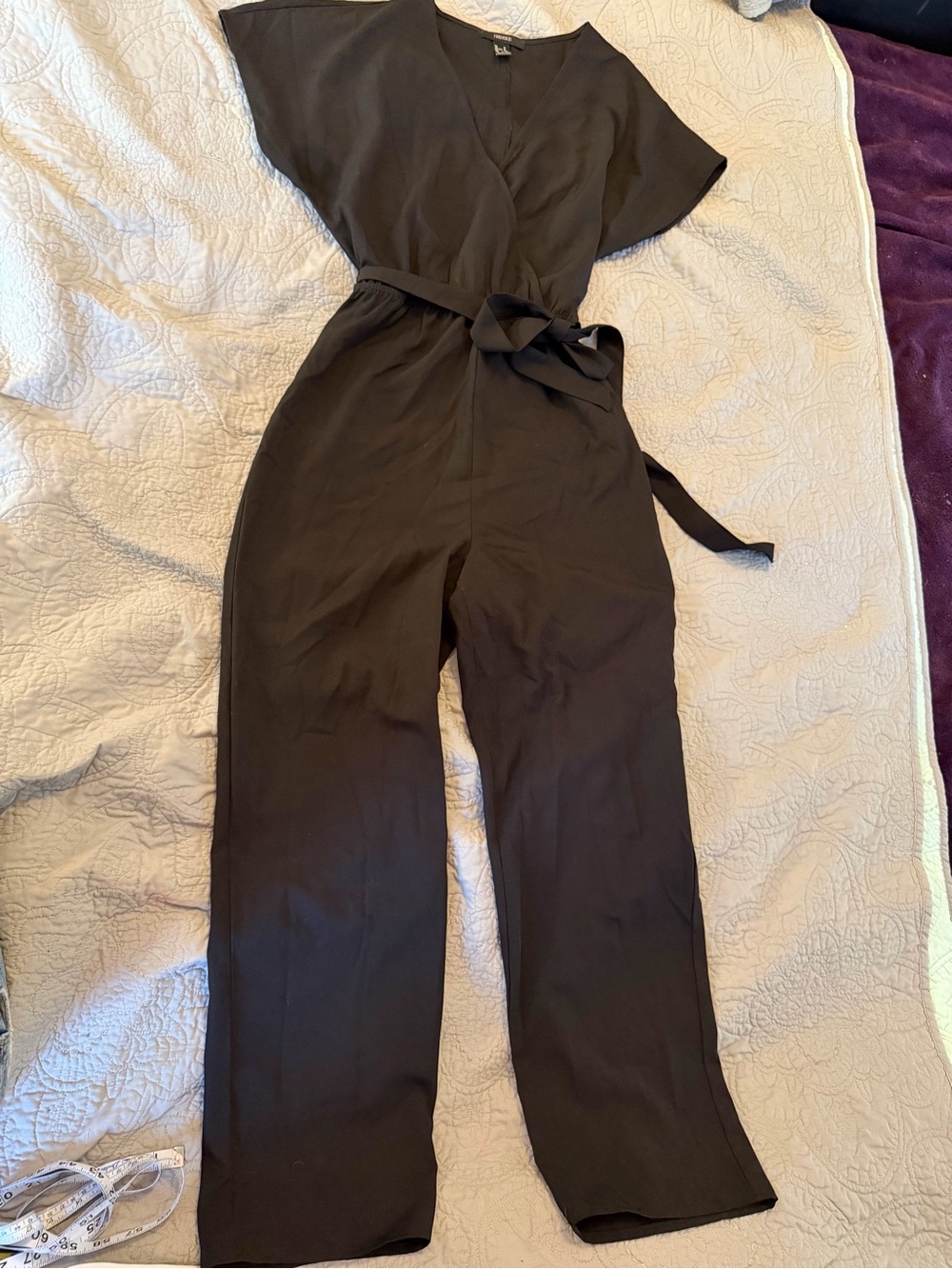 Forever 21 Black Women's Wrap Jumpsuit with Tie Waist